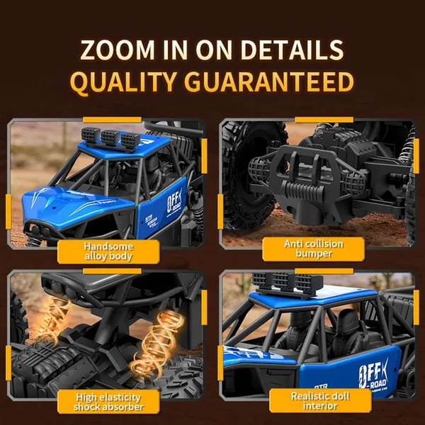All-terrain Electric Toy Car, Alloy Car, 1-20 Scale Model Car, 2.4GHz R Or C Off-road Car, High-speed Car, With Headlights And Shock Absorption, Birthday Gifts For Kids Over 3 Years Old-blue