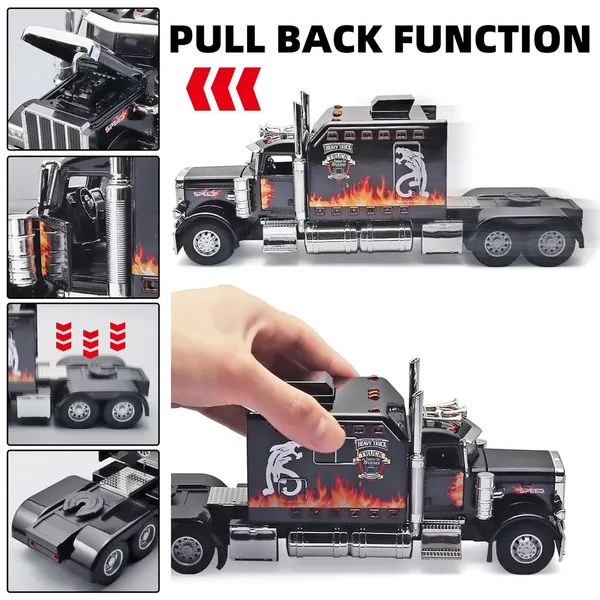 Semi Truck Toys For Boy Heavy Trucks,Metal Diecast Trucks Model Pull Back Cars With Light And Sound,Truck And Trailer Toys For Boys,Toy Trucks For Boys Age 4-8
