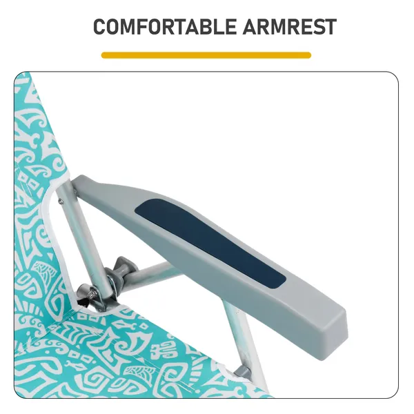 1 PCS Aluminum Beach Chair, 8.5 Inch Seat Height Teal Tribal Pattern, Adjustable Folding Chair With Headrest, Shoulder Strap, 2-in-1 Cup Holder Side Pocket, Back Cooler Bag