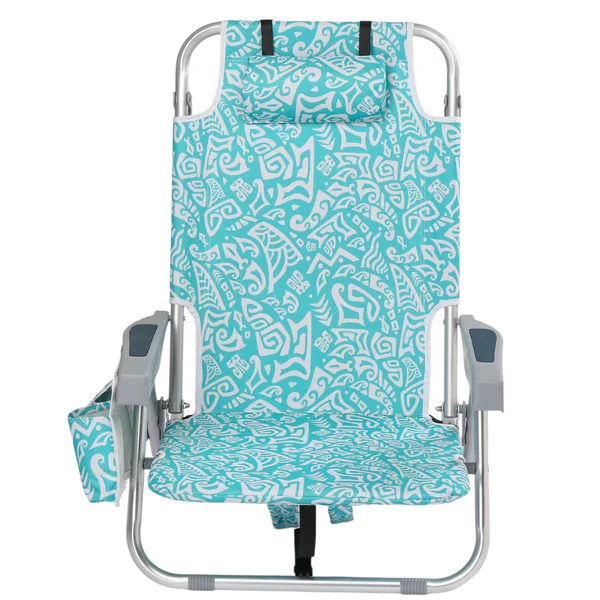 1 PCS Aluminum Beach Chair, 8.5 Inch Seat Height Teal Tribal Pattern, Adjustable Folding Chair With… image 2