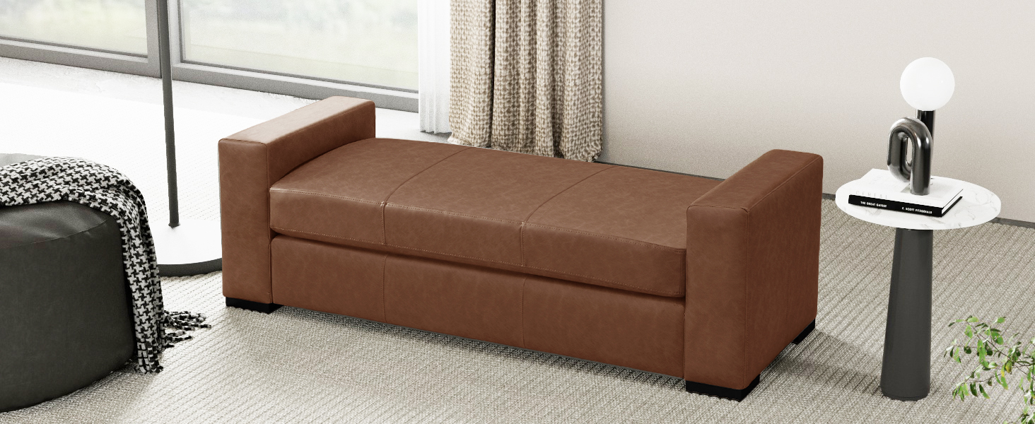Brown Faux Leather Ottoman