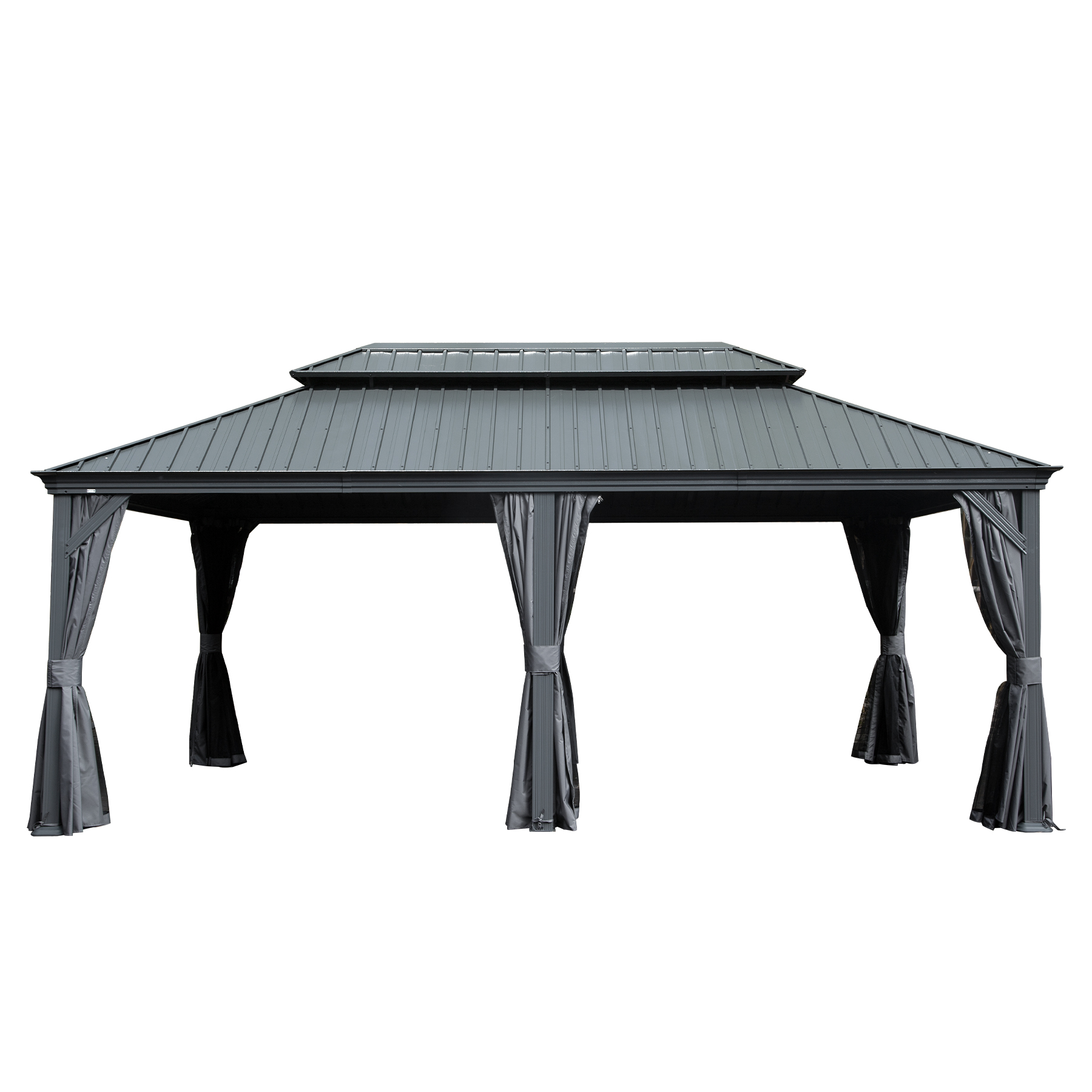 12  X 18  Hardtop Gazebo Outdoor Metal Gazebo With Galvanized Steel Double Roof Canopy, Aluminum Frame, Curtains And Netting For Patio, Deck, Garden, Grey - Image 1