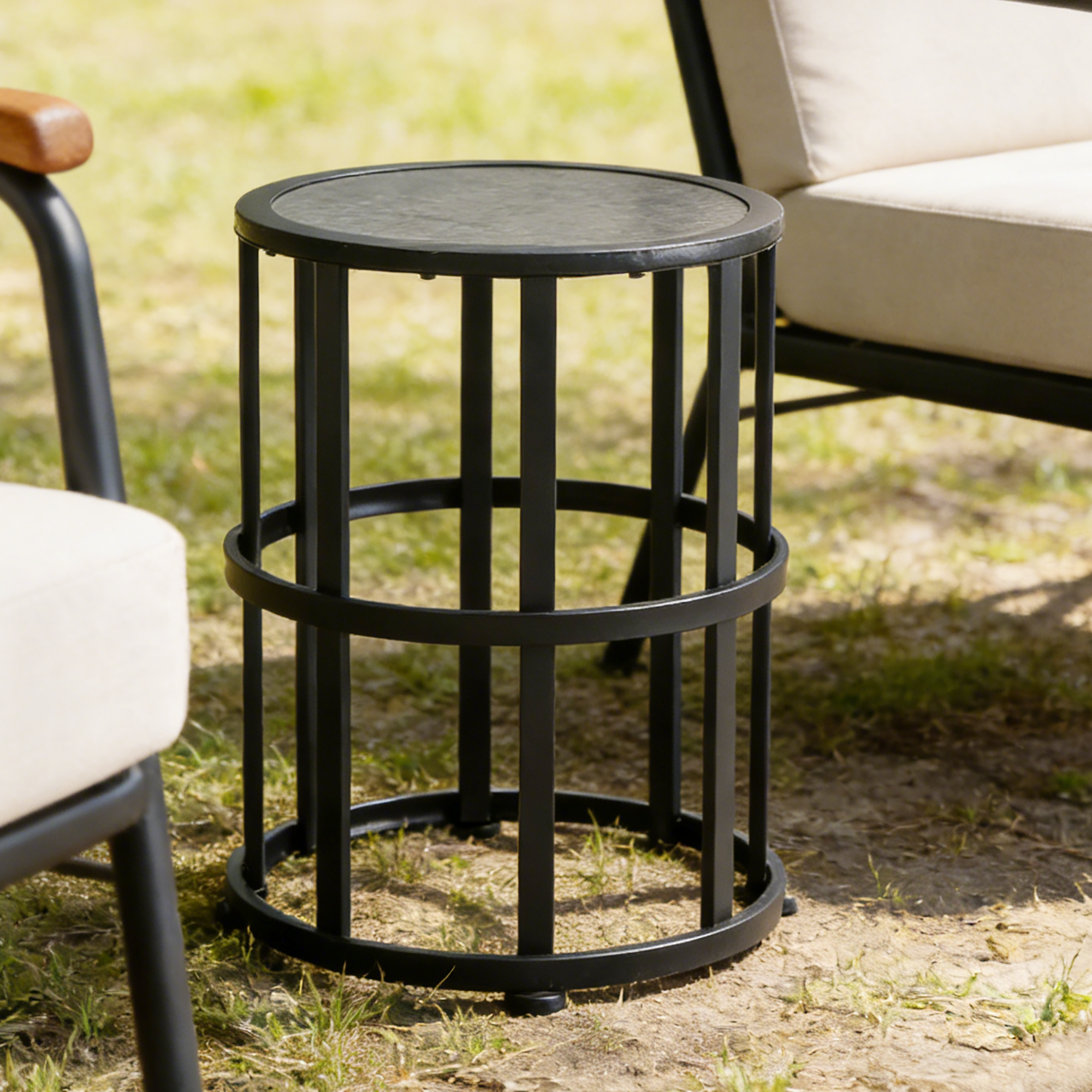 Ceramic Tile Side Table With Powder Coated Iron Frame - Lightweight & Weatherproof Patio Accent_voghion.com
