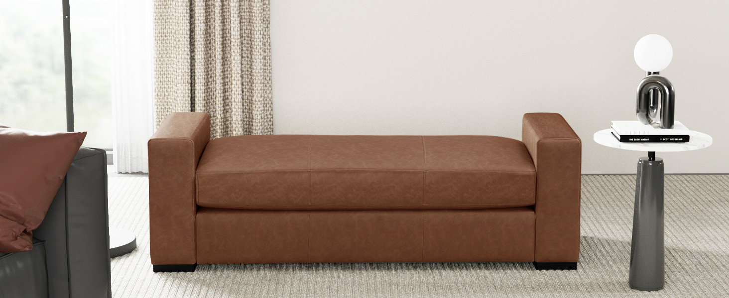 Brown Faux Leather Ottoman, picture 3 of 4