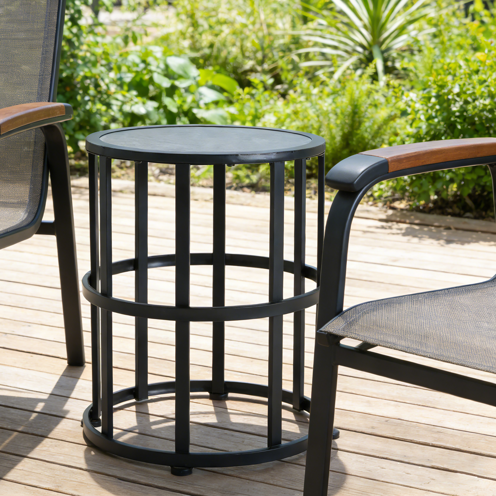 Ceramic Tile Side Table With Powder Coated Iron Frame - Lightweight & Weatherproof Patio Accent_voghion.com
