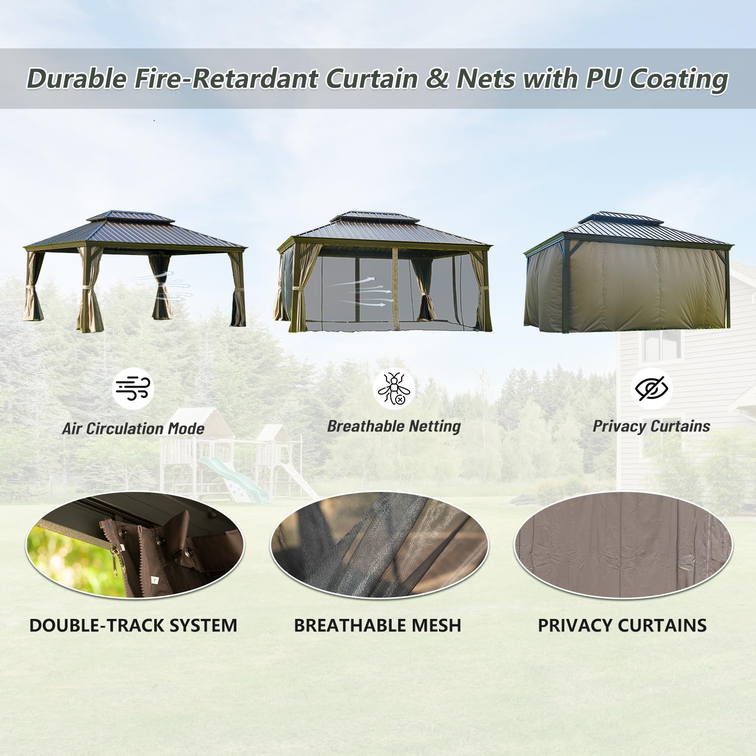 12  X 16  Hardtop Gazebo Outdoor Aluminum Gazebos Grill With Galvanized Steel Double Canopy For Patios Deck Backyard,Curtains&Netting