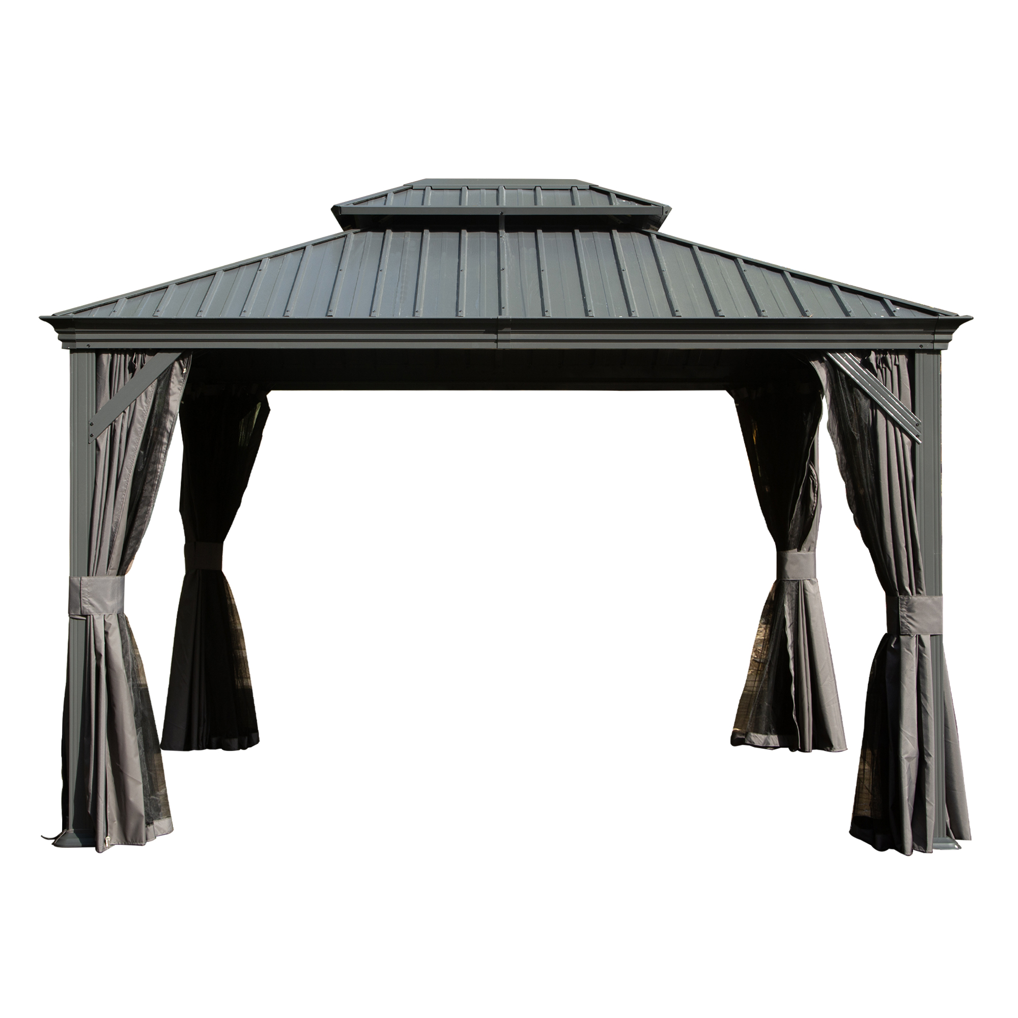 10 X 12 Hardtop Gazebo, Upgraded Metal Gazebo With Drainage System, Dual-Layer Galvanized Steel Roof, Curtain And Netting, Outdoor Shelter Canopy For Patio, Garden, And Backyard, Grey - Image 1