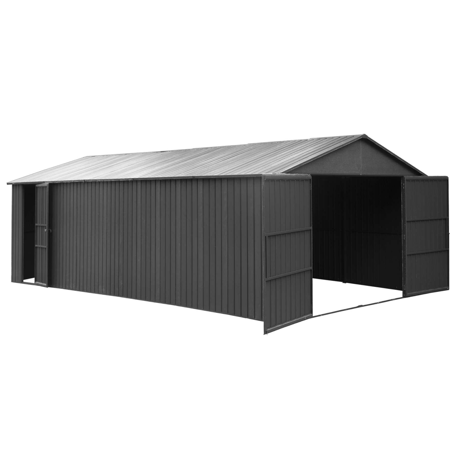 12x25FT Outdoor Metal Garage Shed, Extra Large Metal Carport With Lockable Double Hinged Doors, Heavy Duty Car Shelter For Car, Truck, Motorcycle And Lawn Equipment, Dark Grey