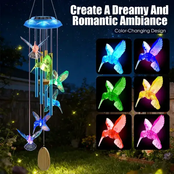 Solar Wind Chime With Aluminum Tubes 7 Color Changing Wind Chime For Outside IP44 Waterproof Outdoor Garden Yard Decor Spring Summer