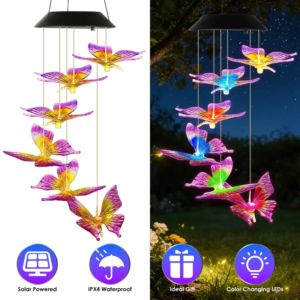 Solar Butterfly Wind Chime 7 Color Changing Wind Chime For Outside IPX4 Waterproof Outdoor Garden Yard Decor — foto 6