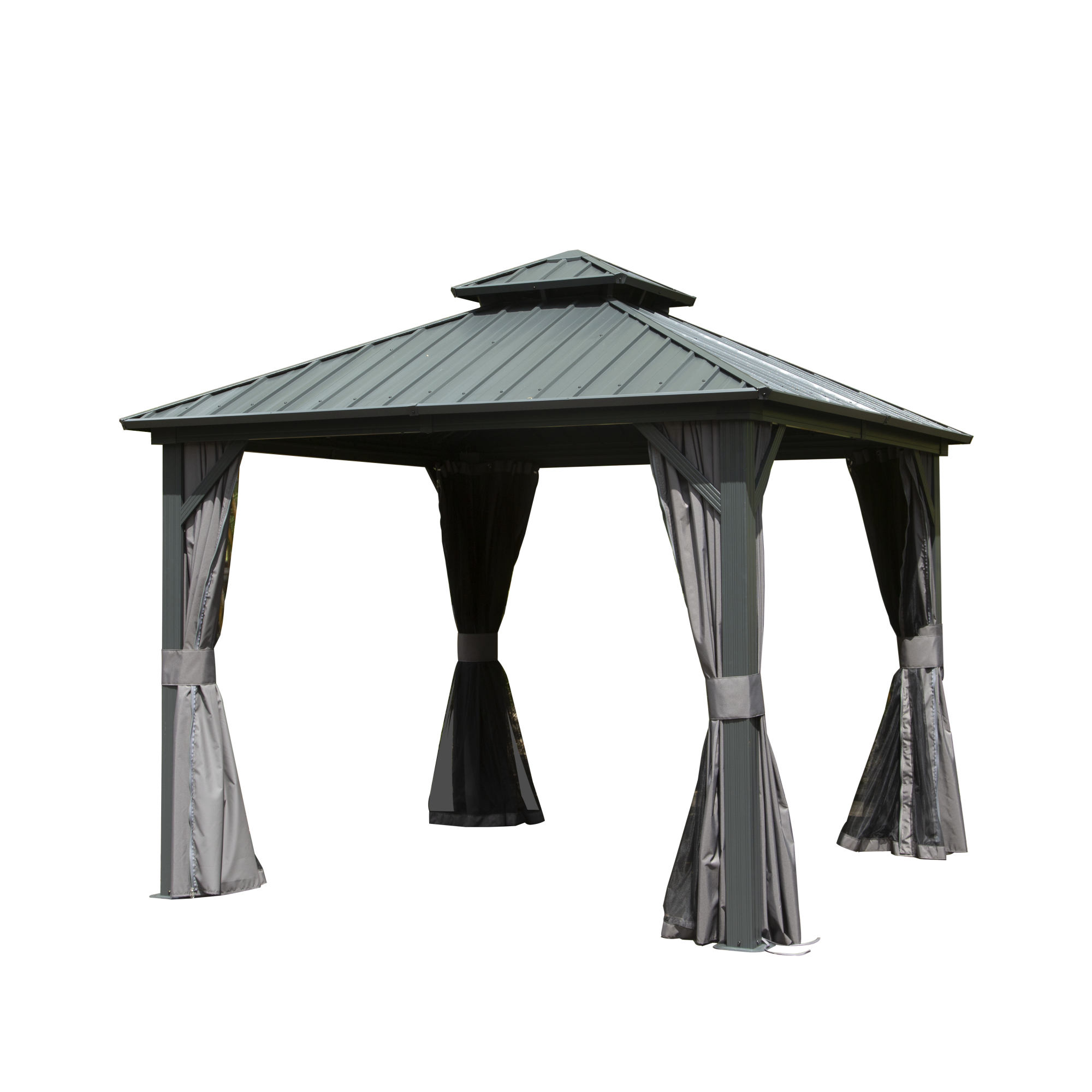 10  X 10  Hardtop Gazebo, Aluminum Metal Gazebo With Galvanized Steel Double Roof Canopy, Curtain And Netting, Permanent Gazebo Pavilion For Patio, Backyard, Deck, Lawn - Image 1