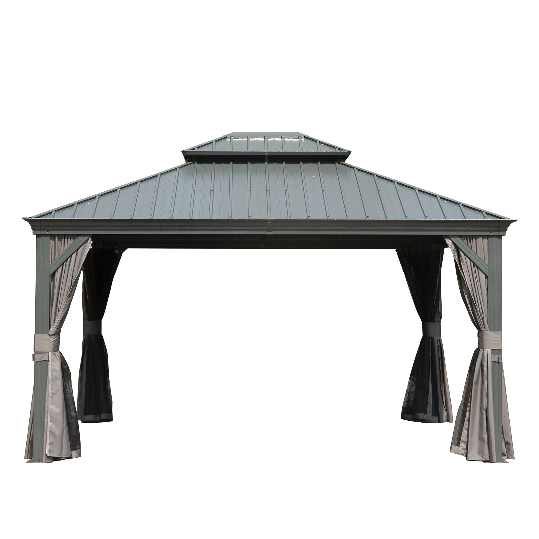 10  X 12  Hardtop Gazebo Outdoor Metal Gazebo With Galvanized Steel Double Roof Canopy, Aluminum Frame, Curtains And Netting For Patio, Deck, Garden, Grey - Image 1