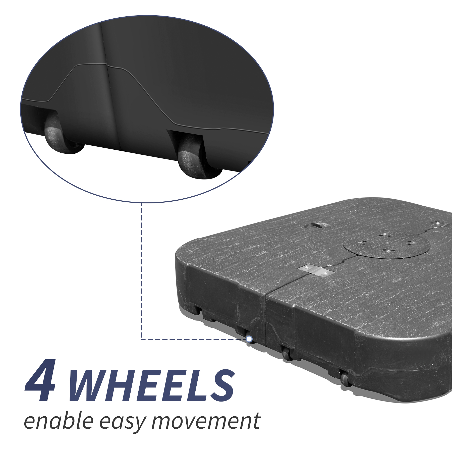 Patio Umbrella Base With Wheels, Water & Sand Filled Weighted Base For Most Cantilever Offset Umbrella, 300LBS, Square, Black, 38   X 38