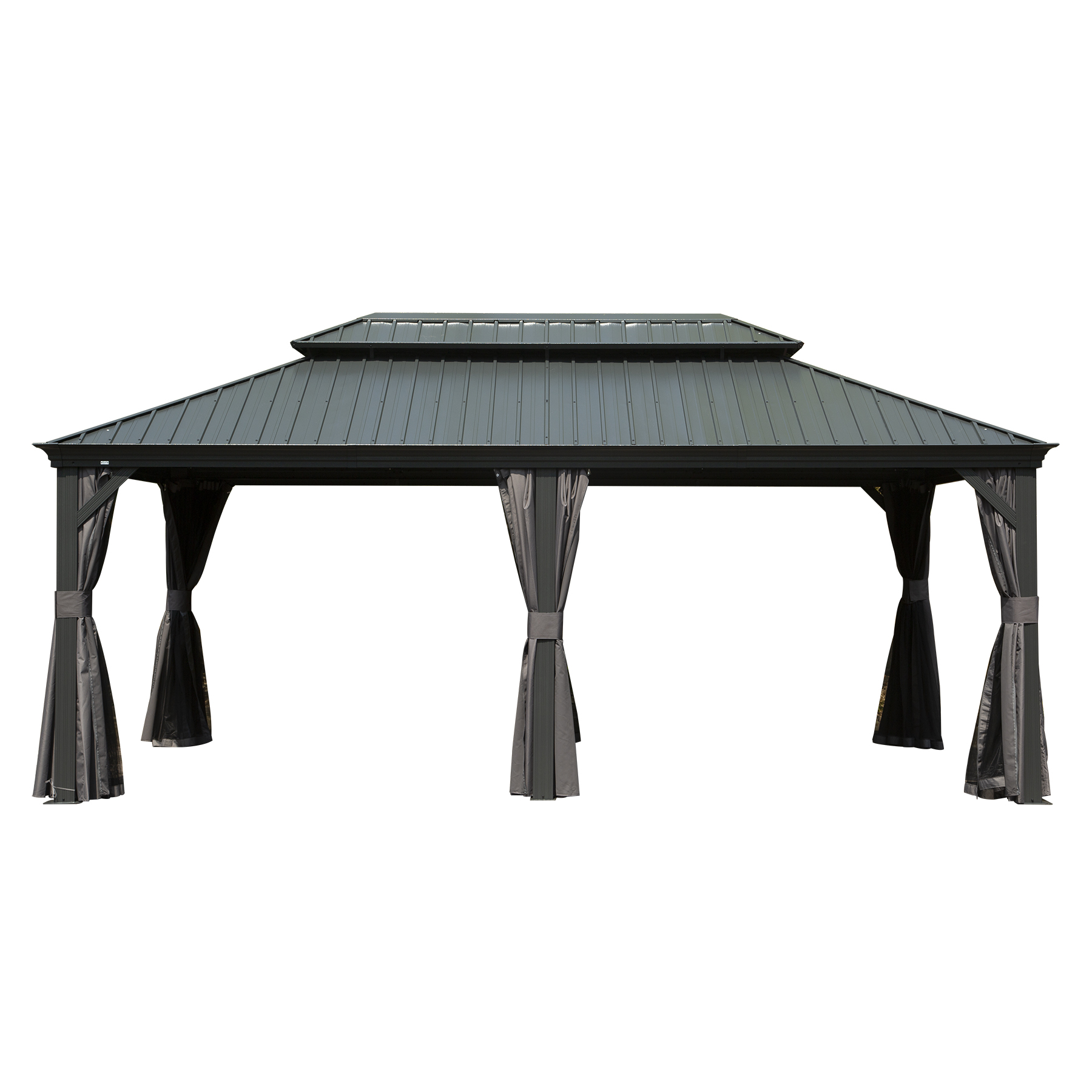 12  X 20  Hardtop Gazebo Large Outdoor Metal Gazebo With Galvanized Steel Double Roof Canopy, Aluminum Frame, Curtains And Netting For Patio, Deck, Garden, Grey