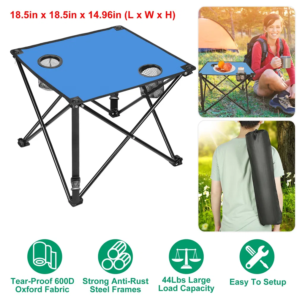 1Pc-2Pcs Options – Foldable Camping Table Portable Picnic Table Lightweight Travel Desk With 2 Cup Holders Carrying Bag