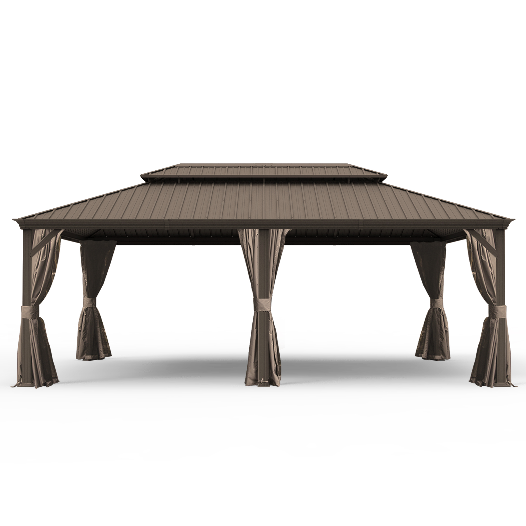 14  X 24  Hardtop Gazebo, Upgraded Metal Gazebo With Drainage System, Dual-Layer Galvanized Steel Roof, Curtain And Netting, Outdoor Shelter Canopy For Patio, Garden, And Backyard, Brown - Image 1