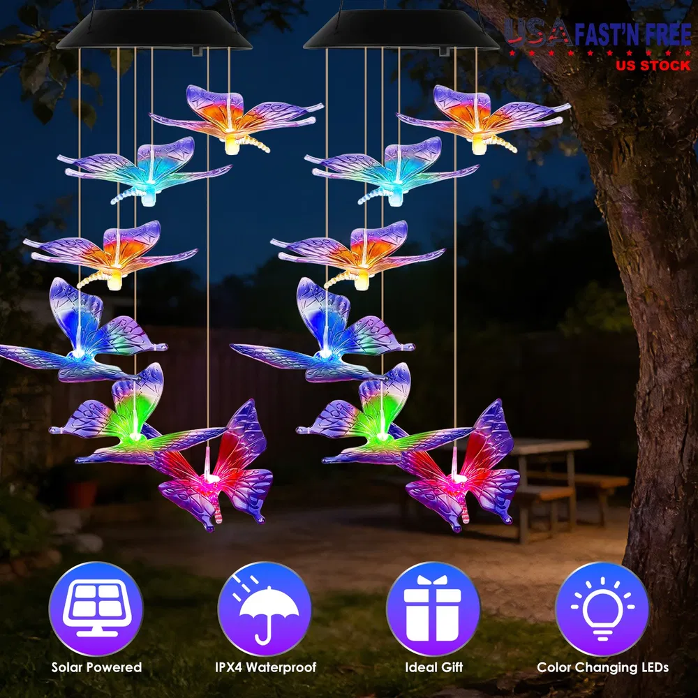 Solar Butterfly Wind Chime 7 Color Changing Wind Chime For Outside IPX4 Waterproof Outdoor Garden Yard Decor — foto 7