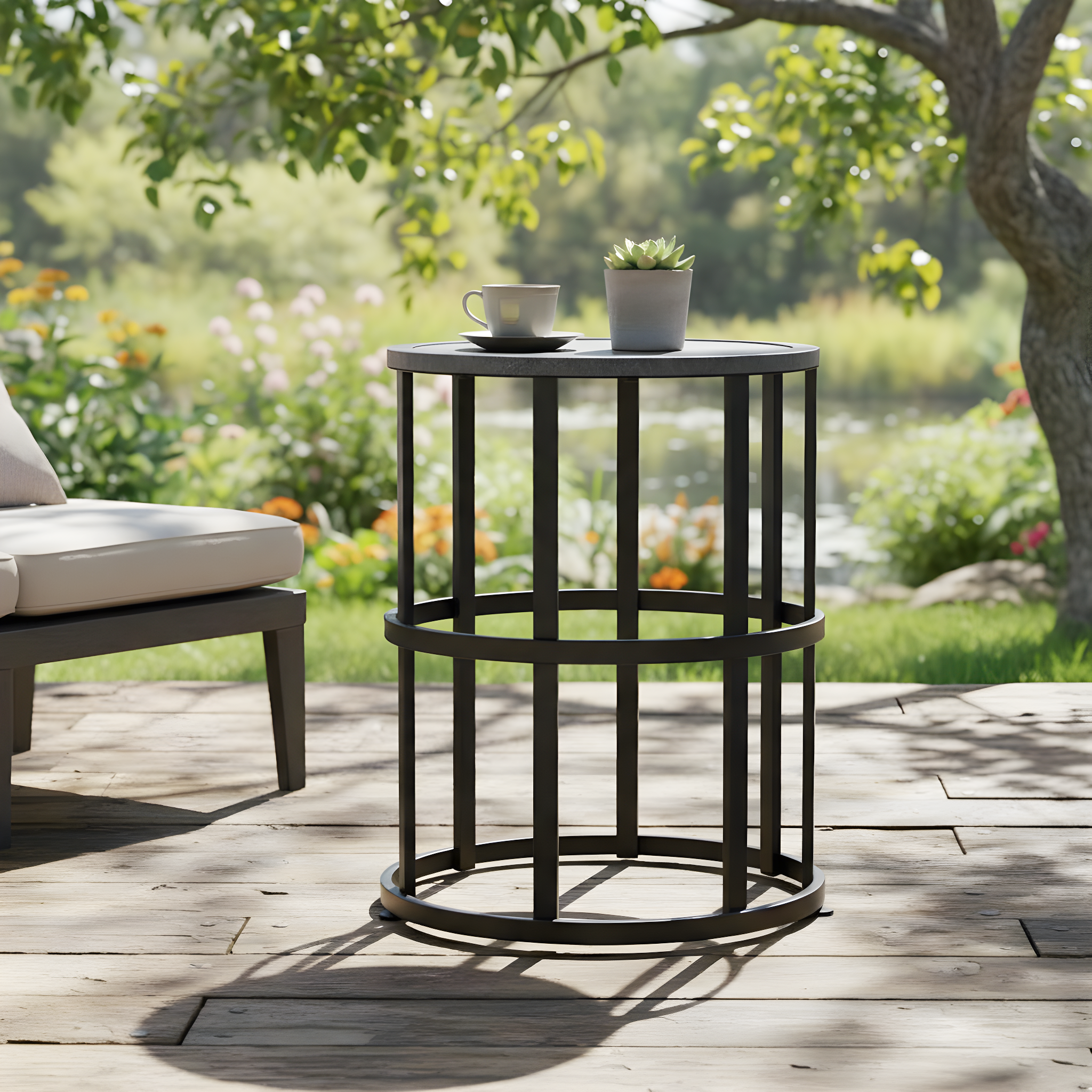 Ceramic Tile Side Table With Powder Coated Iron Frame - Lightweight & Weatherproof Patio Accent_voghion.com