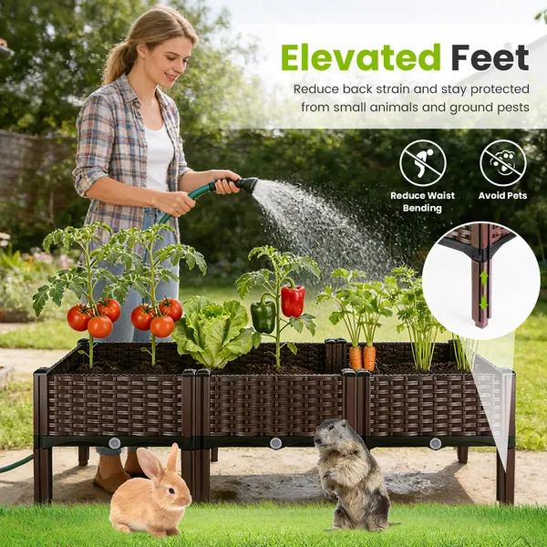 Outdoor Raised Garden Bed With Legs Elevated Planter Box With Self-watering System For Garden Patio Balcony Vegetables Flowers Herbs PP Plastic Box Easy Assembly-S, M, L Available