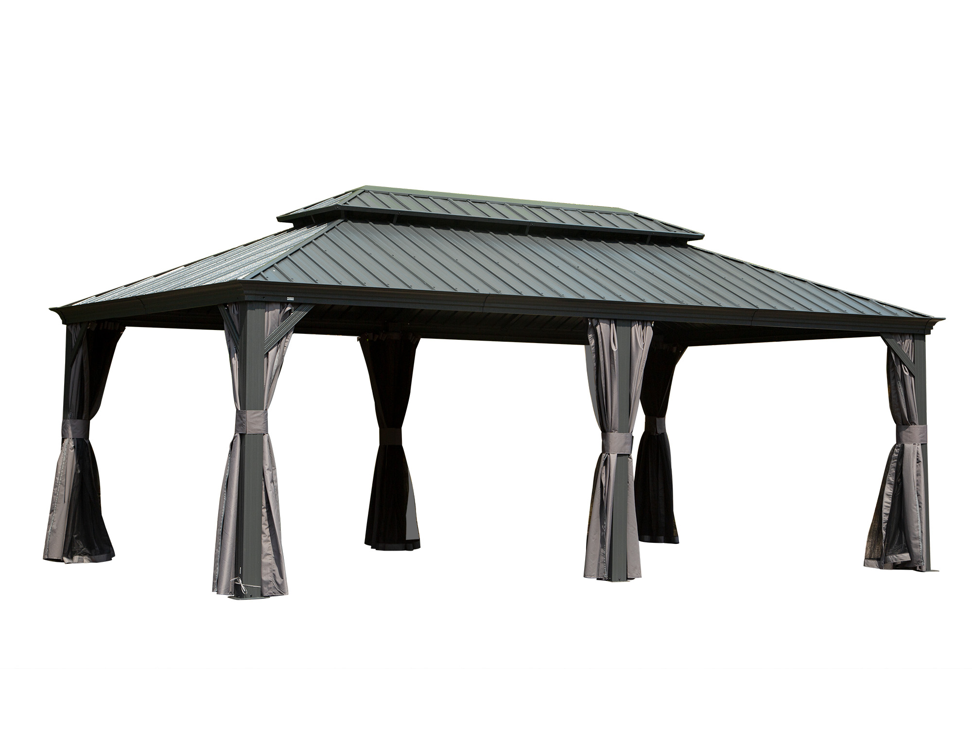 14  X 20  Hardtop Gazebo Outdoor Metal Gazebo Canopy With Galvanized Steel Double Roof, Aluminum Frame, Curtains And Netting For Patio, Deck, Garden, Grey - Image 1