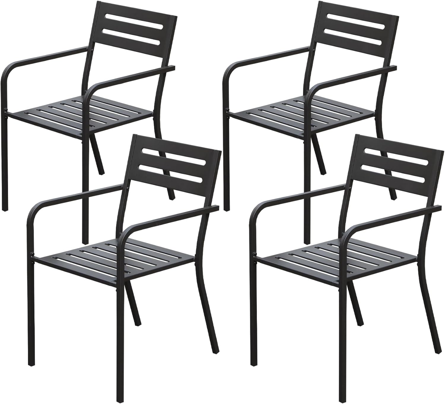 4-Pieces Patio Dining Chairs, Outdoor Heavy Duty Metal Chairs Set Of 4, Stackable Garden Chairs With Ergonomic Armrest, Patio Furniture Chairs Set For B Ackyard Lawn Patio, Black - Image 1