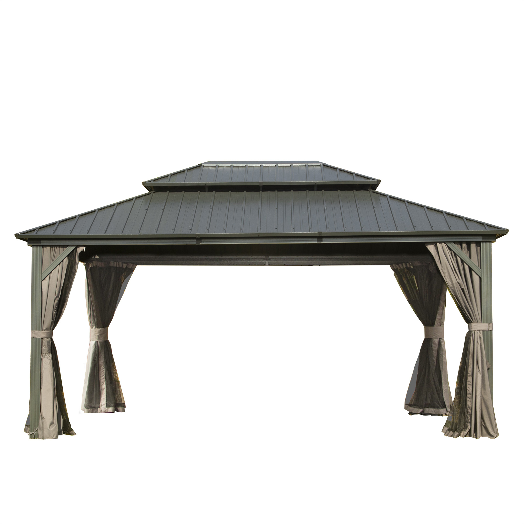 10 X 14 Hardtop Gazebo, Aluminum Metal Gazebo With Galvanized Steel Double Roof Canopy, Curtain And Netting, Permanent Gazebo Pavilion For Patio, Backyard, Deck, Lawn - Image 1