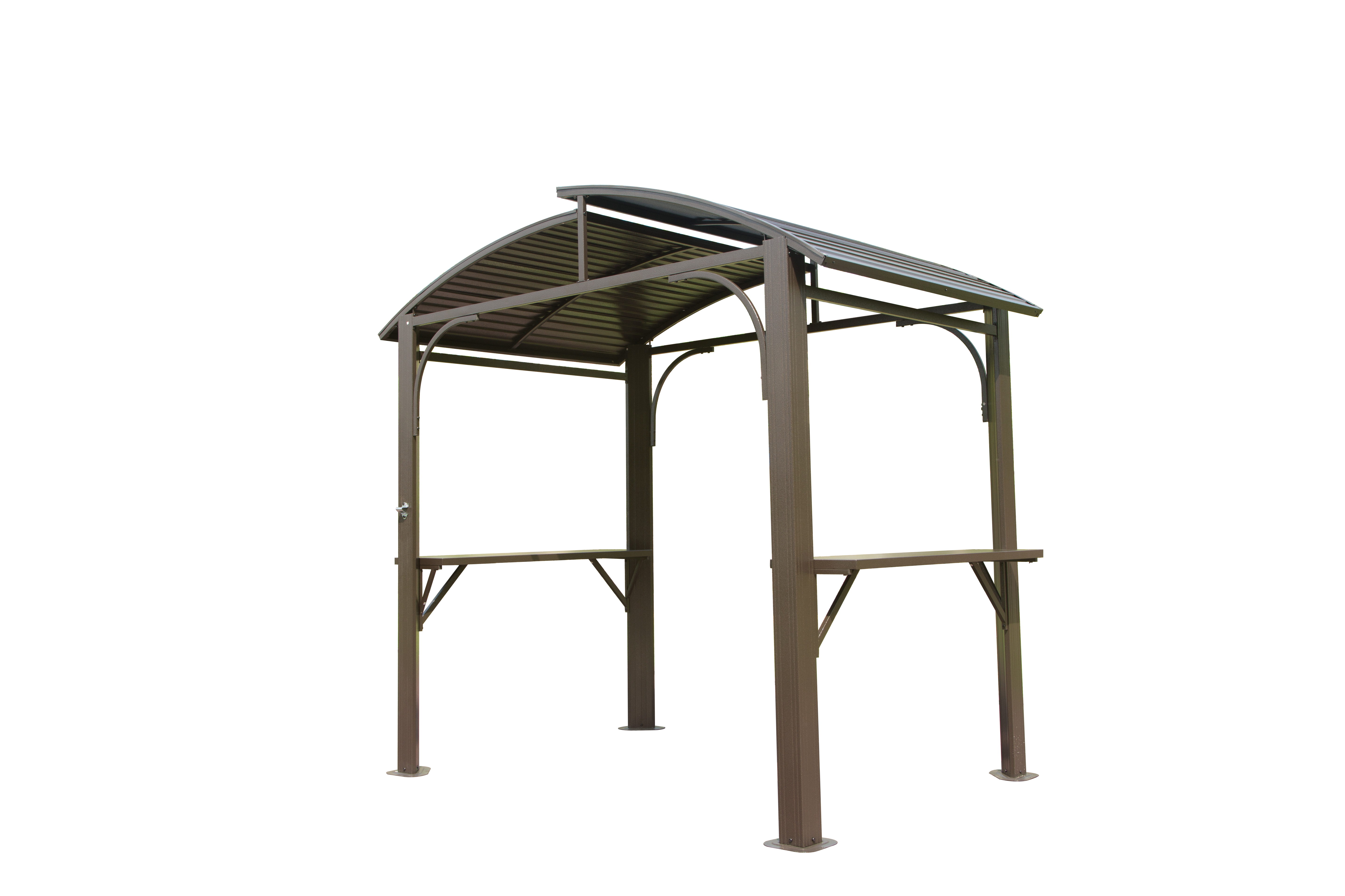 8x5FT Arc Roof, Grill Canopy For Outdoor Grill W Double Galvanized Steel Roof And 2 Side Shelves, BBQ Gazebo Grill Tent For Patio Garden Backyard, Brown - Image 1