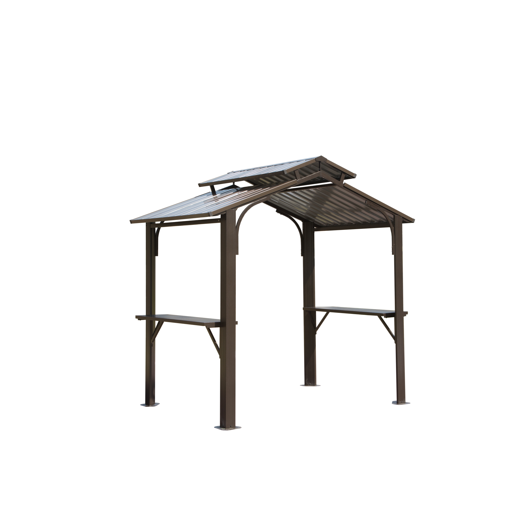8x5FT Hardtop Grill Gazebo, Outdoor BBQ Gazebo W Galvanized Steel Double Roof, Permanent Sun Shade Grill Canopy Shelter With 2 Side Shelves And Ceiling Hook For Patio Deck Yard Garden Brown - Image 1