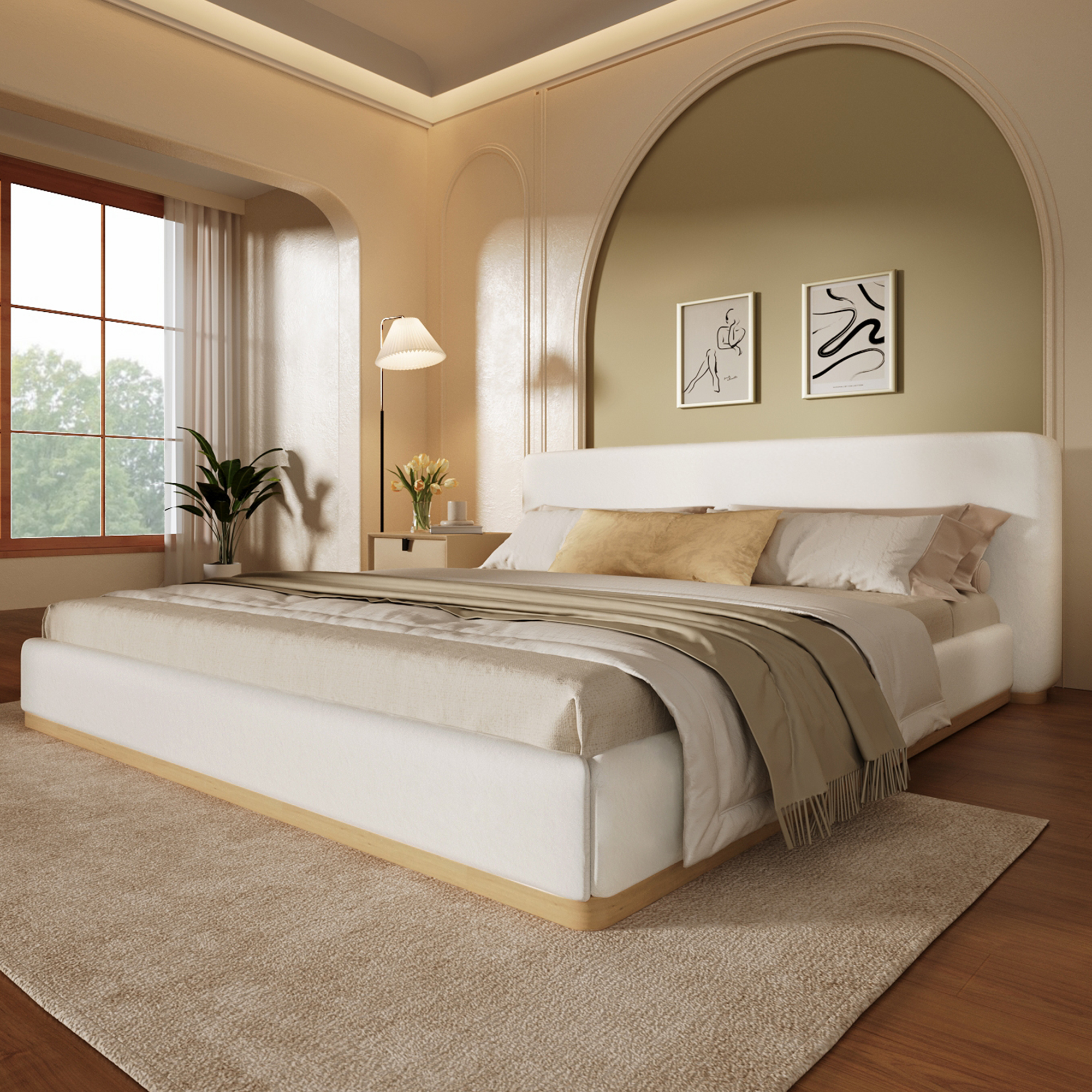 Elegant Upholstered Bed With Solid Wood Frame, Unlocking A New Experience Of Comfortable Sleeping, Queen, White - Image 1