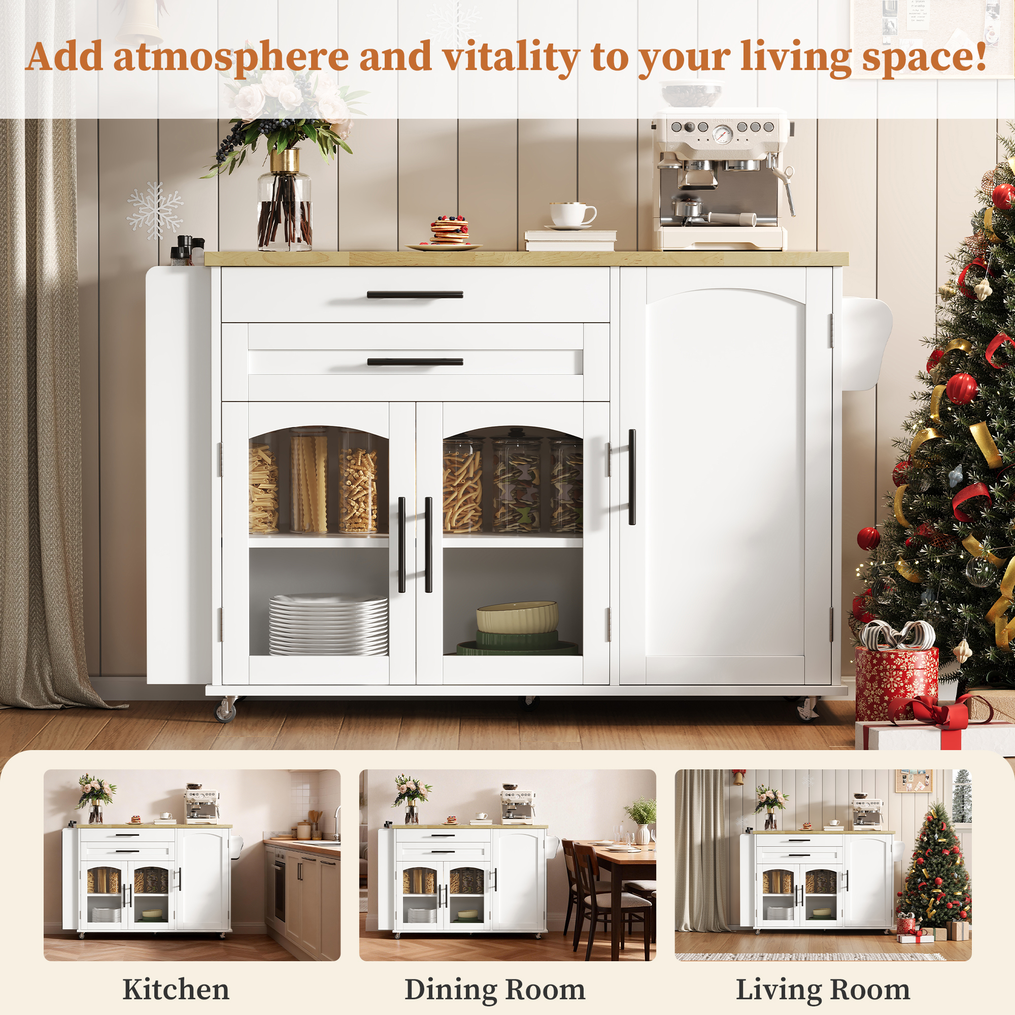 Mobile Kitchen Island With Foldable Worktop, Kitchen Trolley, 5 Wheels, Multiple Storage Racks, Spice Rack, Cutlery Storage Drawer, 120 X 45  70  X 90 Cm