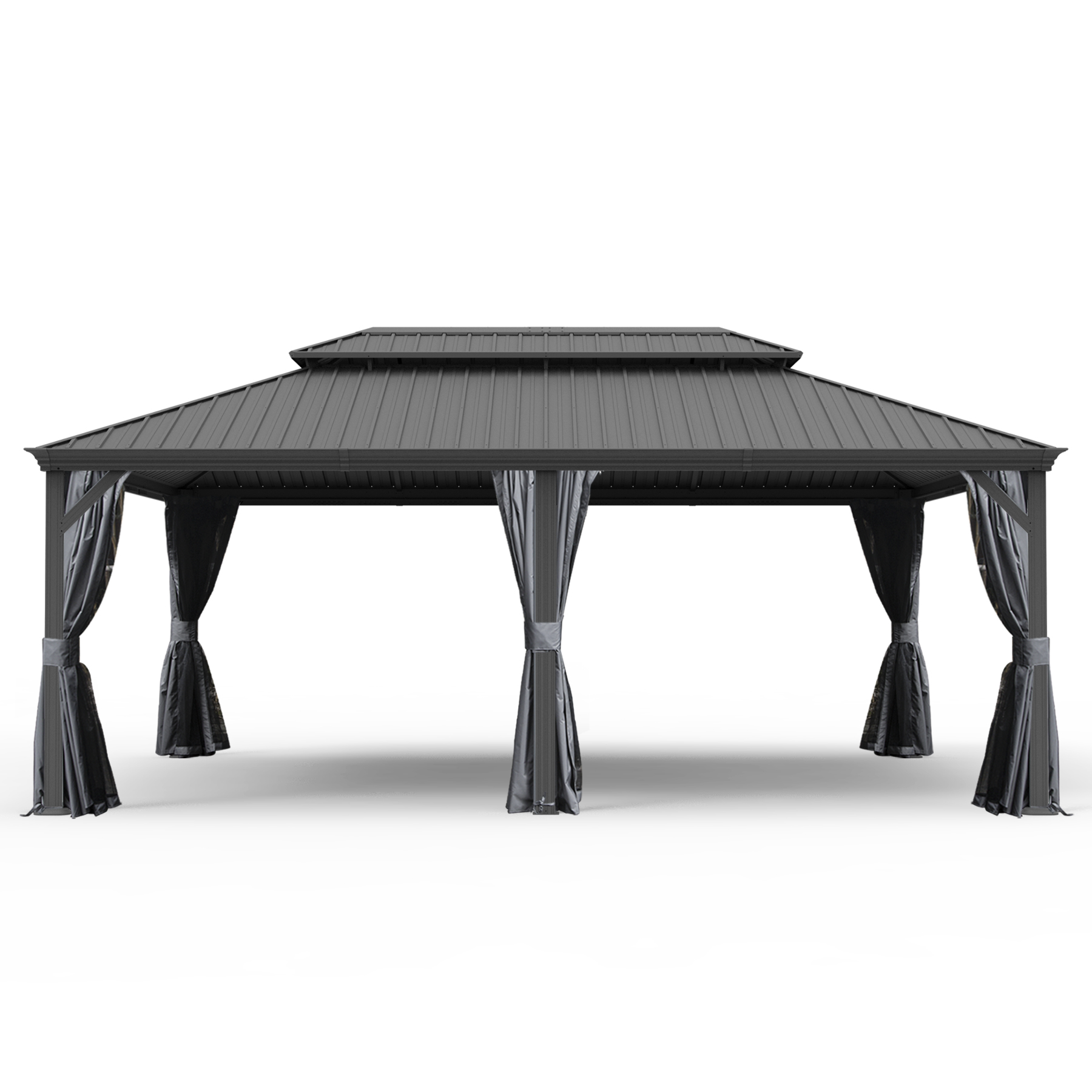 14  X 20  Hardtop Gazebo, Upgraded Metal Gazebo With Drainage System, Dual-Layer Galvanized Steel Roof, Curtain And Netting, Outdoor Shelter Canopy For Patio, Garden, And Backyard, Grey