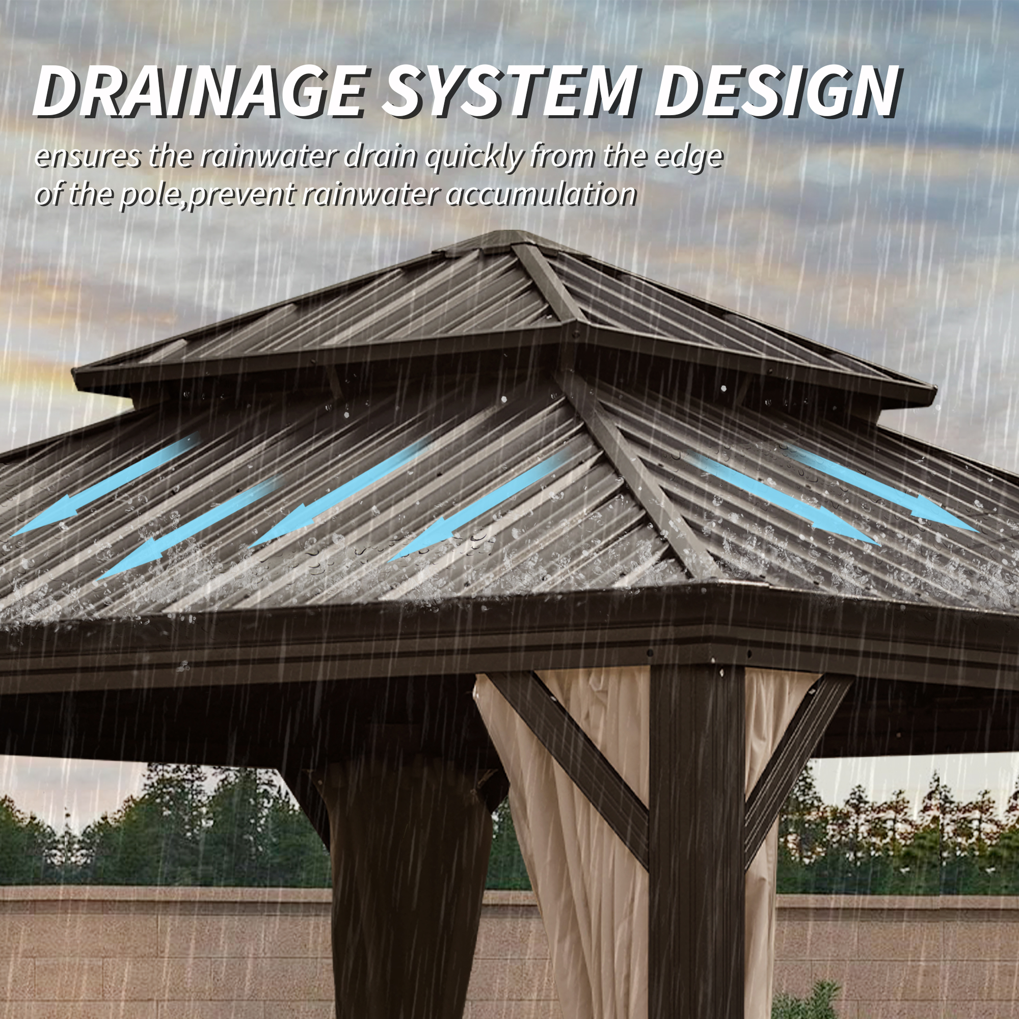 12  X 12  Hardtop Gazebo, Upgraded Metal Gazebo With Drainage System, Dual-Layer Galvanized Steel Roof, Curtain And Netting, Outdoor Shelter Canopy For Patio, Garden, And Backyard, Brown