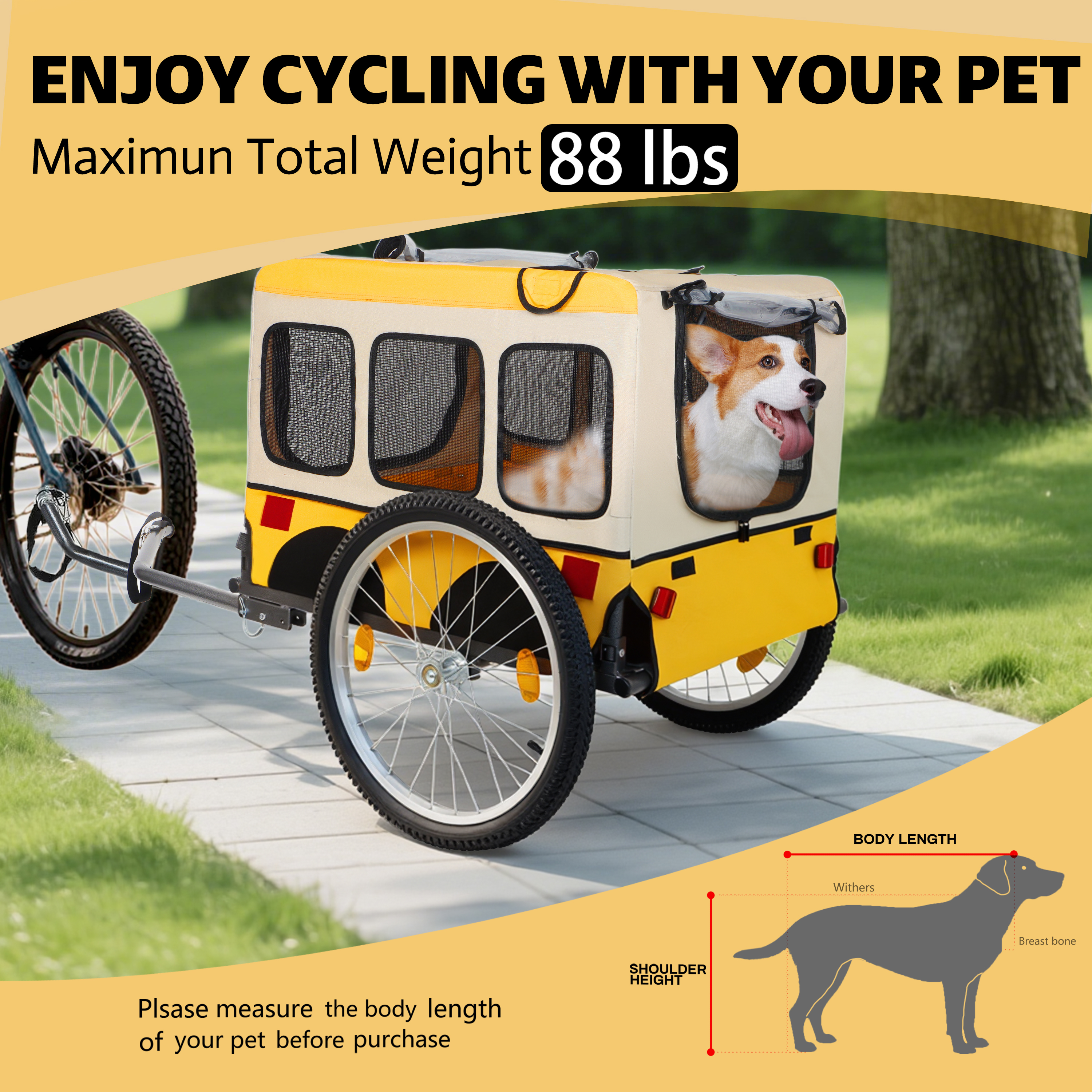 Large Folding Bike Trailer For Dogs - 20x2 1 8 Inches Wheels, Heavy-Duty Steel... 3