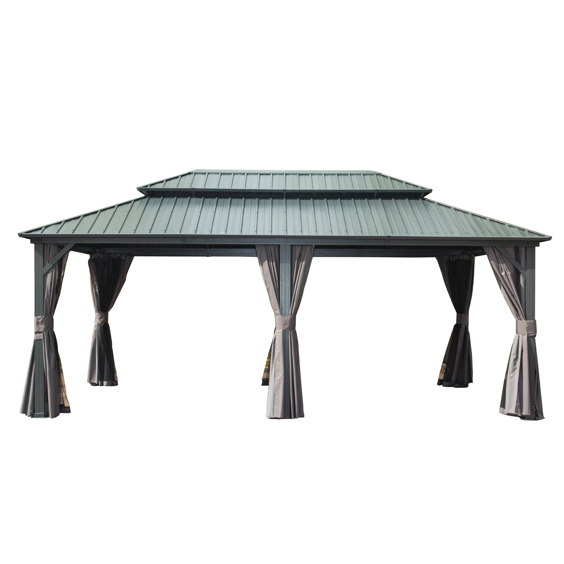 12  X 20  Hardtop Gazebo, Aluminum Metal Gazebo With Galvanized Steel Double Roof Canopy, Curtain And Netting, Permanent Gazebo Pavilion For Patio, Backyard, Deck, Lawn - Image 1