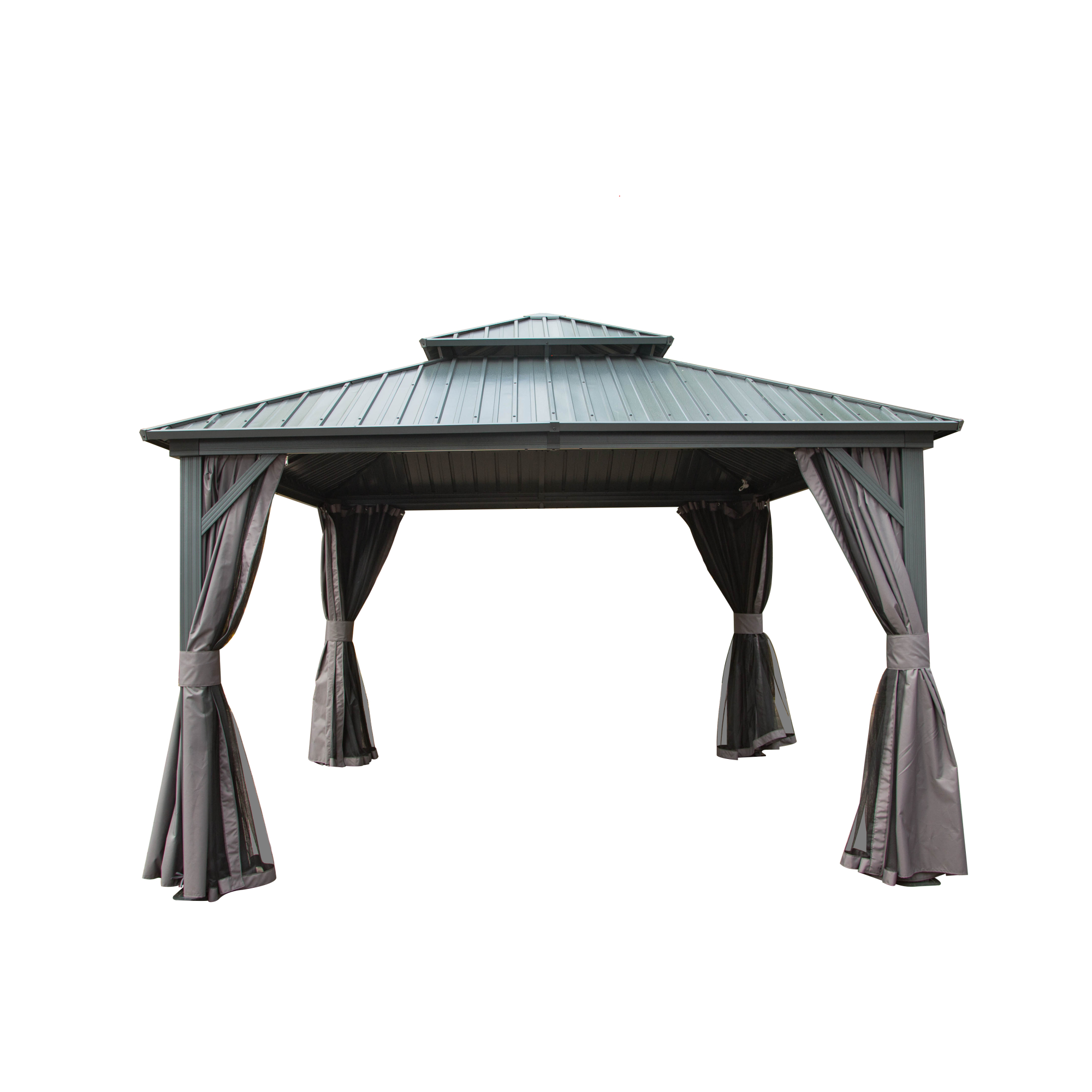 12 X 12 Hardtop Gazebo, Aluminum Metal Gazebo With Galvanized Steel Double Roof Canopy, Curtain And Netting, Permanent Gazebo Pavilion For Patio, Backyard, Deck, Lawn - Image 1