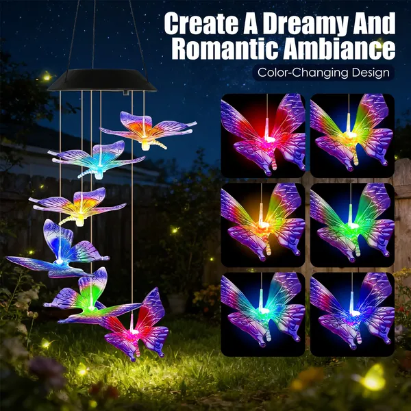 Solar Butterfly Wind Chime 7 Color Changing Wind Chime For Outside IPX4 Waterproof Outdoor Garden Yard Decor — foto 9