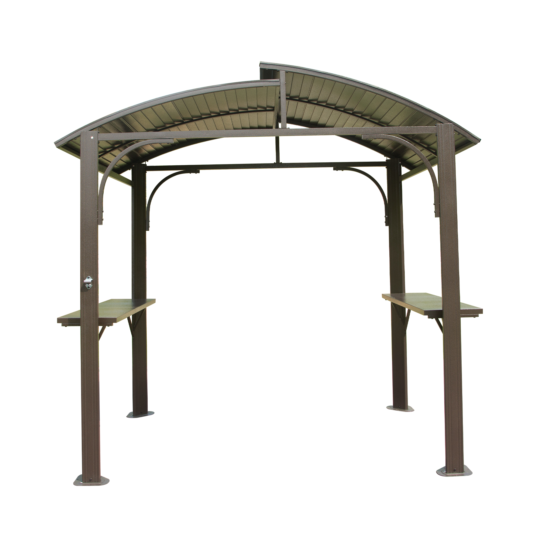 8x5FT  Arc Roof, Grill Canopy For Outdoor Grill W Double Galvanized Steel Roof And 2 Side Shelves, BBQ Gazebo Grill Tent For Patio Garden Backyard, Brown