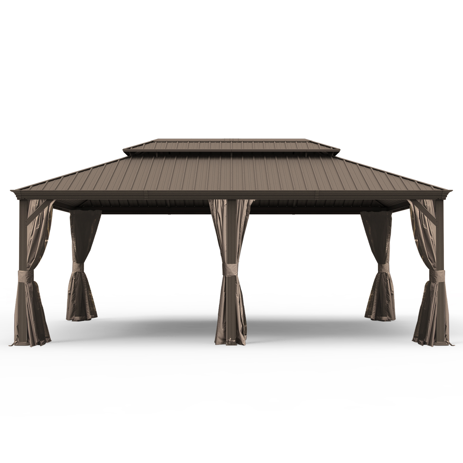 14 X 20 Hardtop Gazebo, Upgraded Metal Gazebo With Drainage System, Dual-Layer Galvanized Steel Roof, Curtain And Netting, Outdoor Shelter Canopy For Patio, Garden, And Backyard, Brown - Image 1