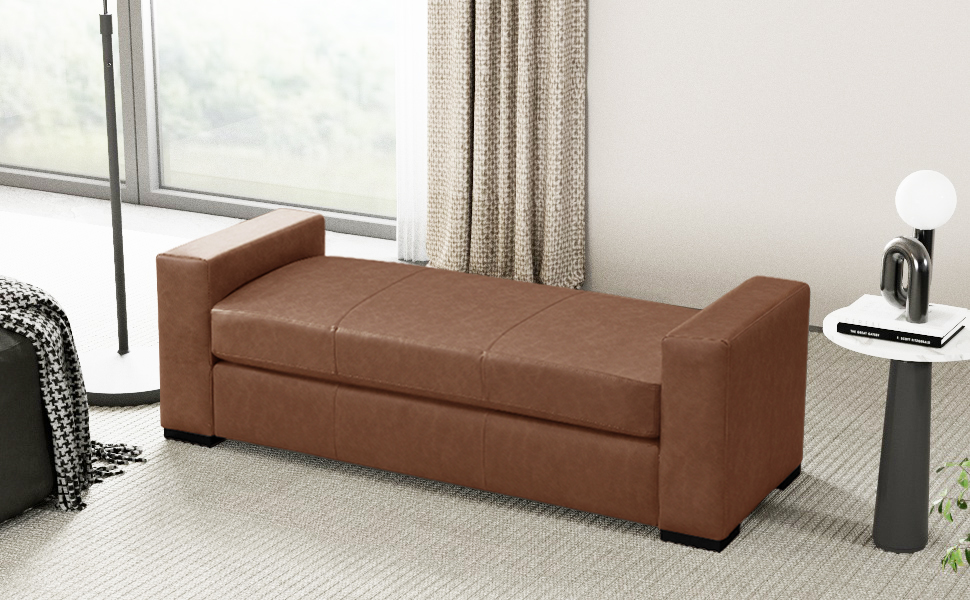 Brown Faux Leather Ottoman, picture 4 of 4