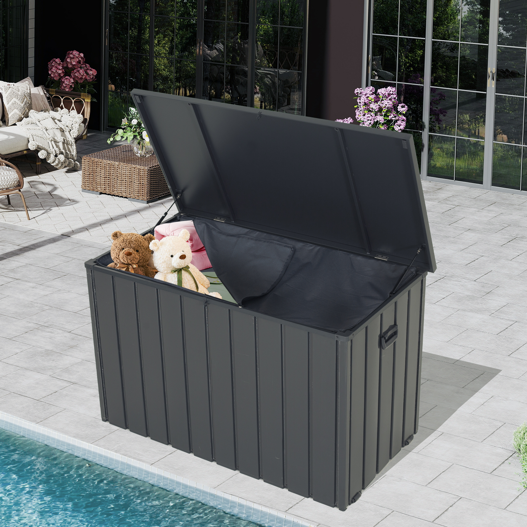 Outdoor Storage Box, 200 Gallon Metal Deck Box Built-in A Oxford Fabric Storage Bag, Lockable & Waterproof Outside Patio Storage Box - Gray