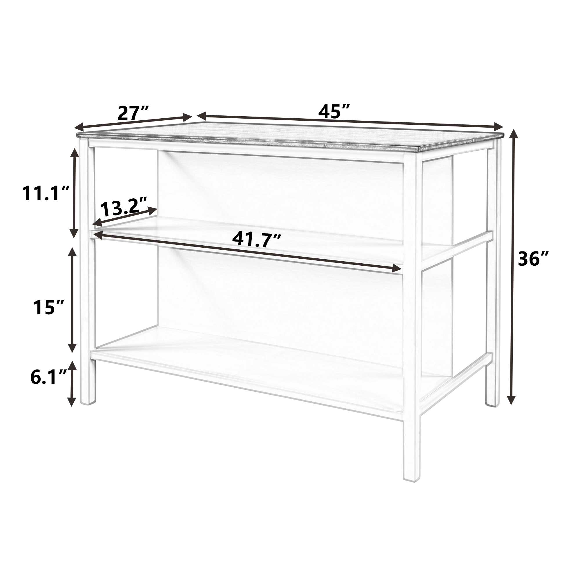 TOPMAx Solid Wood Rustic 45 Stationary Kitchen Island Rubber Wood Butcher Block Dining Table Prep Table With 2 Open Shelves For Small Places Walnut Cream White_voghion.com