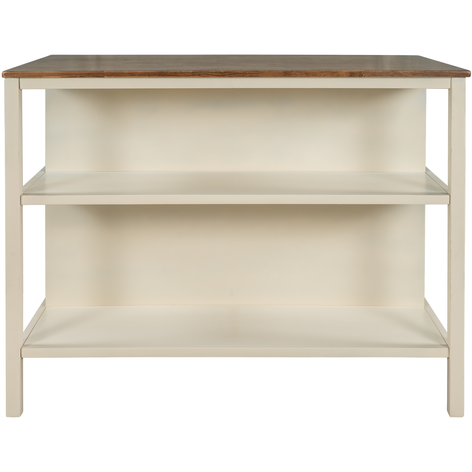 TOPMAx Solid Wood Rustic 45 Stationary Kitchen Island Rubber Wood Butcher Block Dining Table Prep Table With 2 Open Shelves For Small Places Walnut Cream White_voghion.com