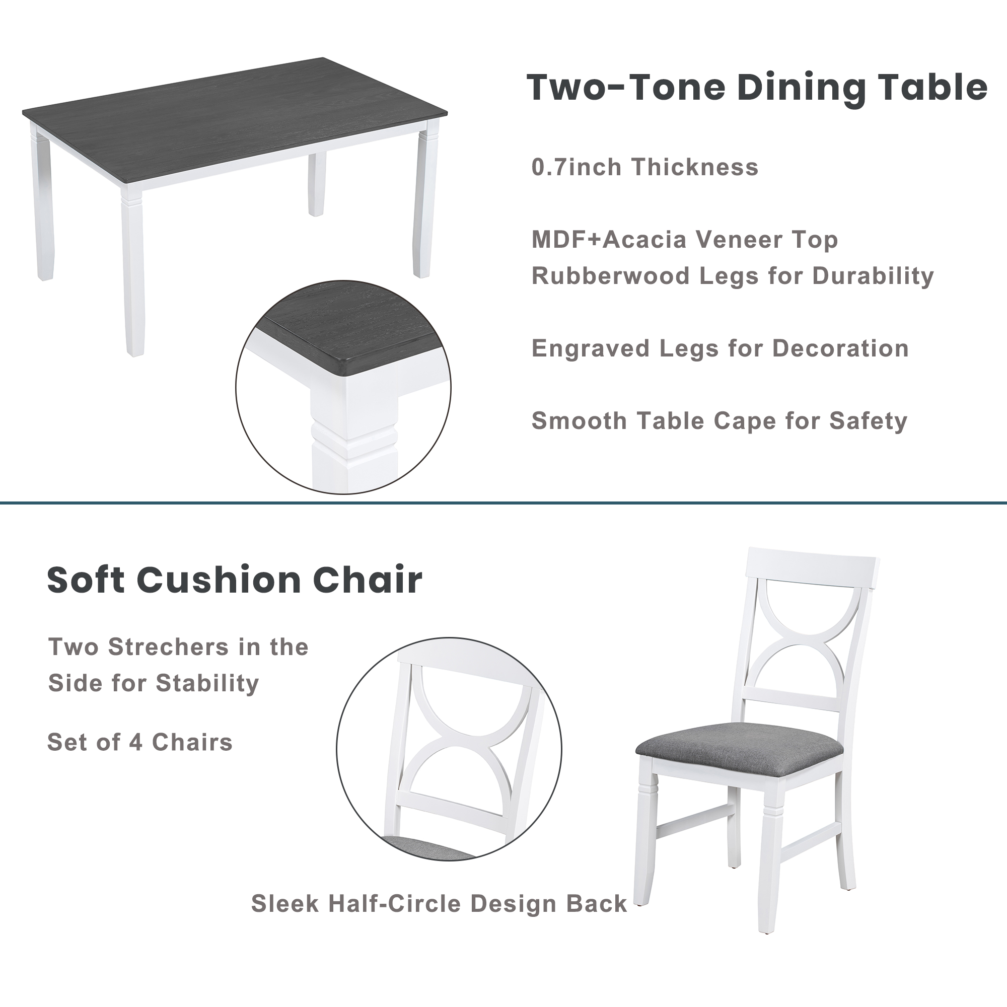 6- Piece Wood Dining Table Set Kitchen Table Set — photo 3