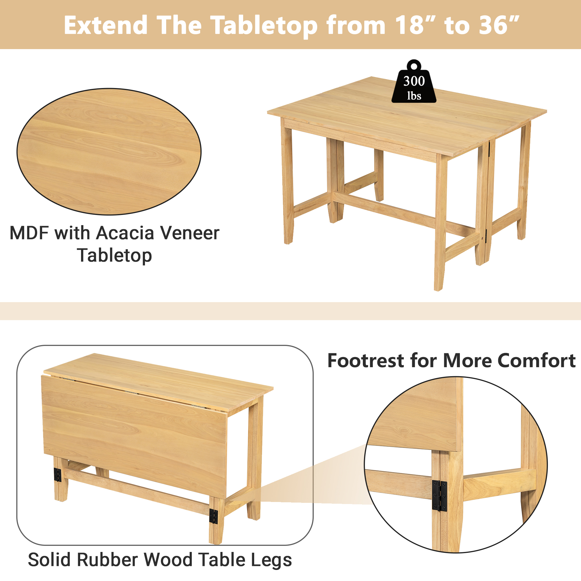 Wood Extendable Dining Table, picture 3 of 4