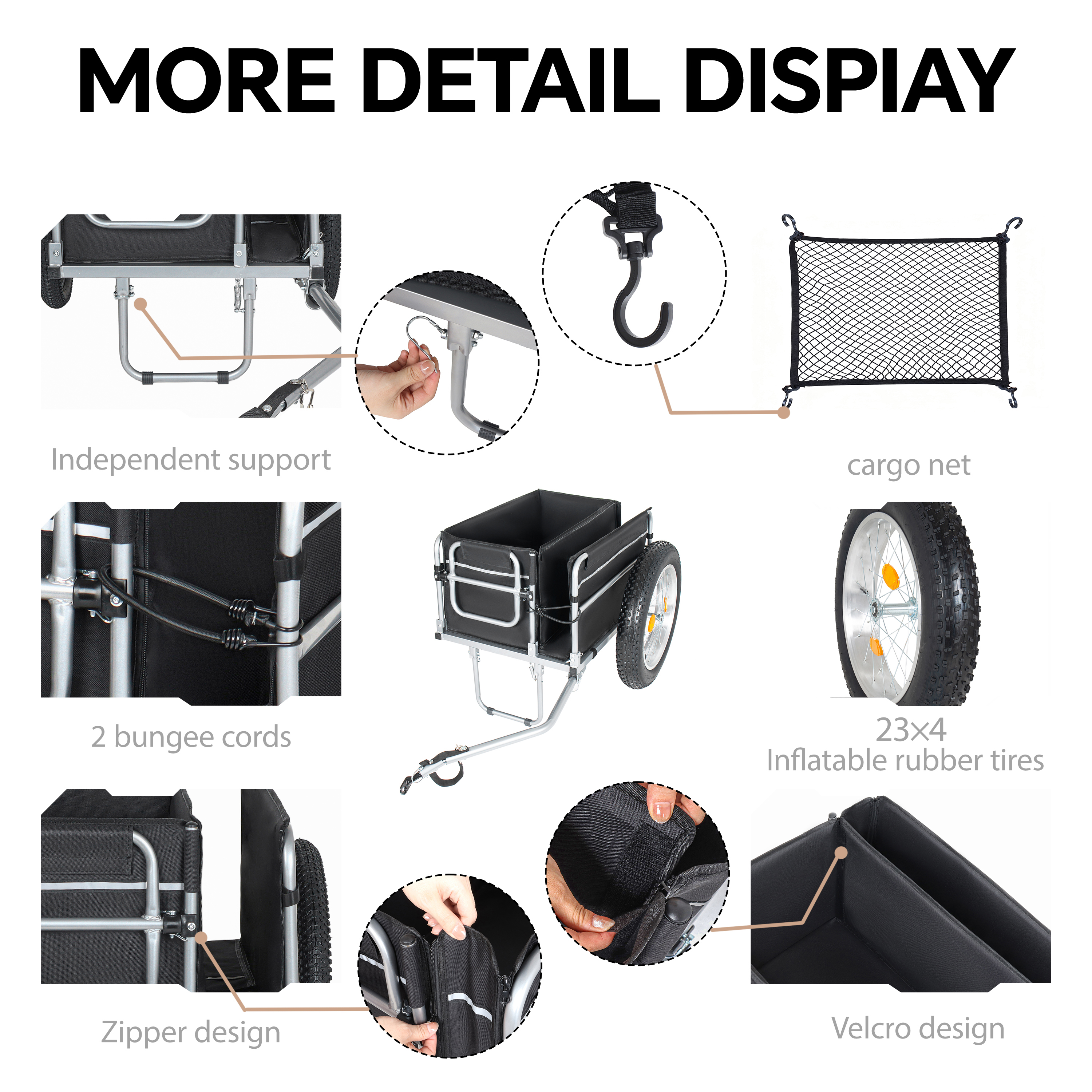 Upgraded 23 X4.0 Fat Tires Bike Cargo Trailer  150LBS Load Capacity Heavy- Duty... 4