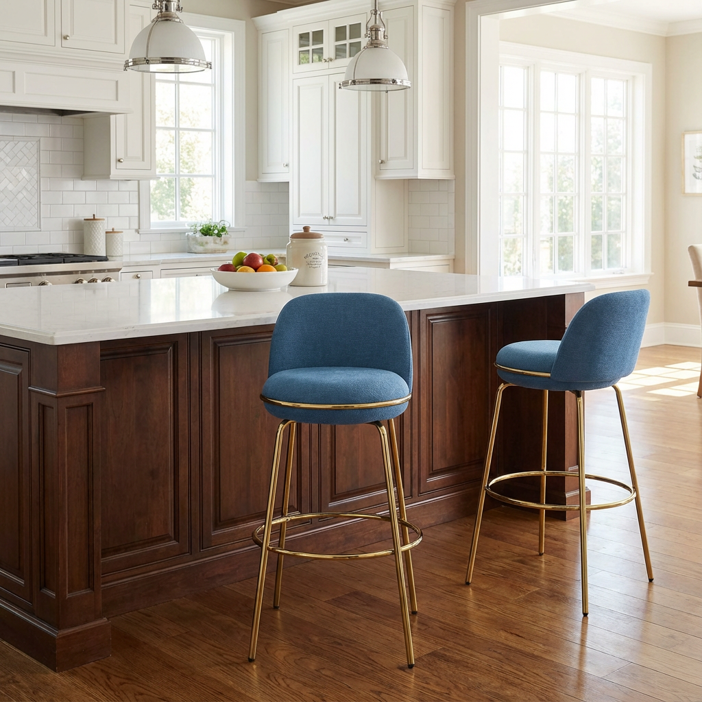 Metal Upholstered Barstool Set of 2, picture 3 of 4