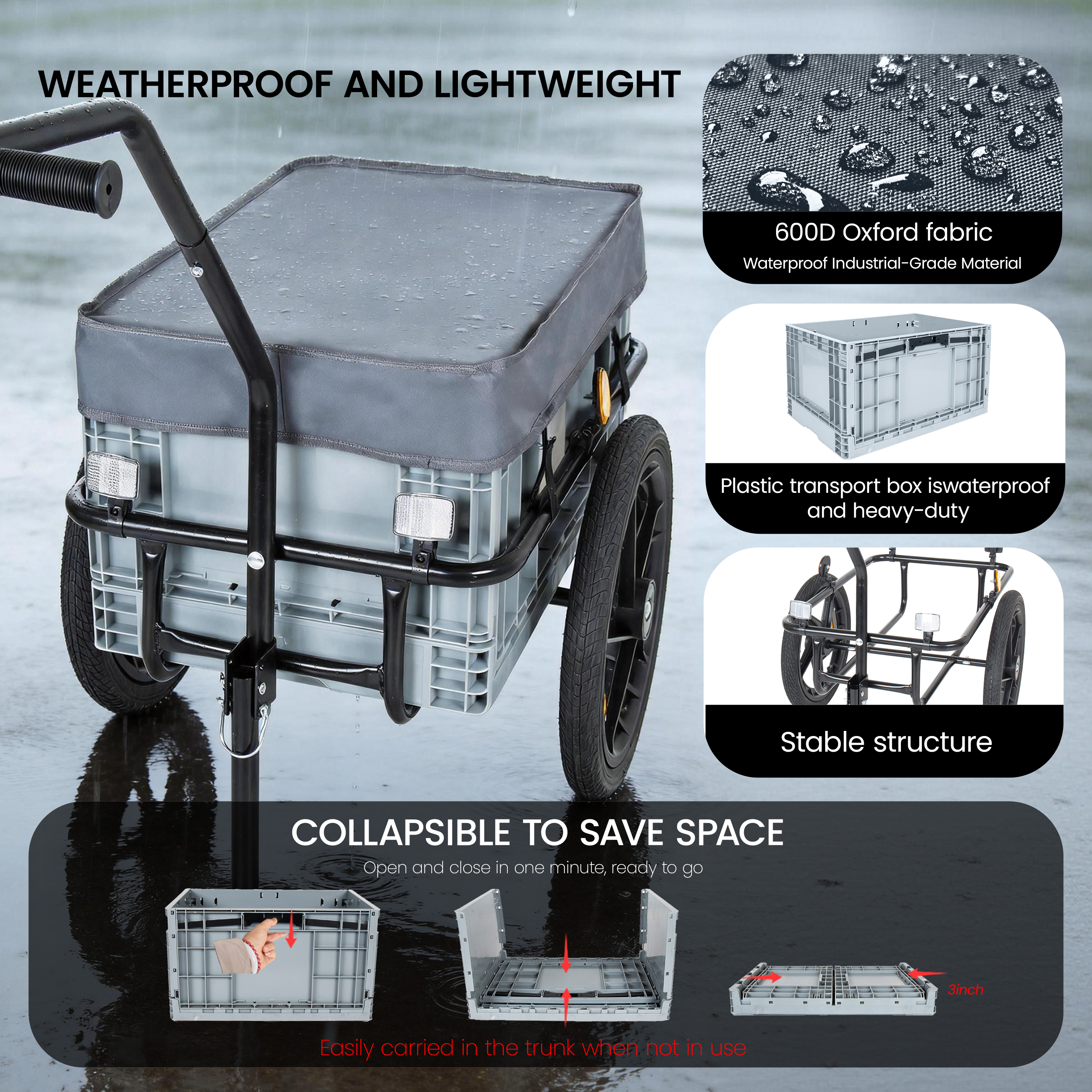 2- In- 1 Bike Cargo Trailer With Foldable Storage Box  Removable & Waterproof... 3