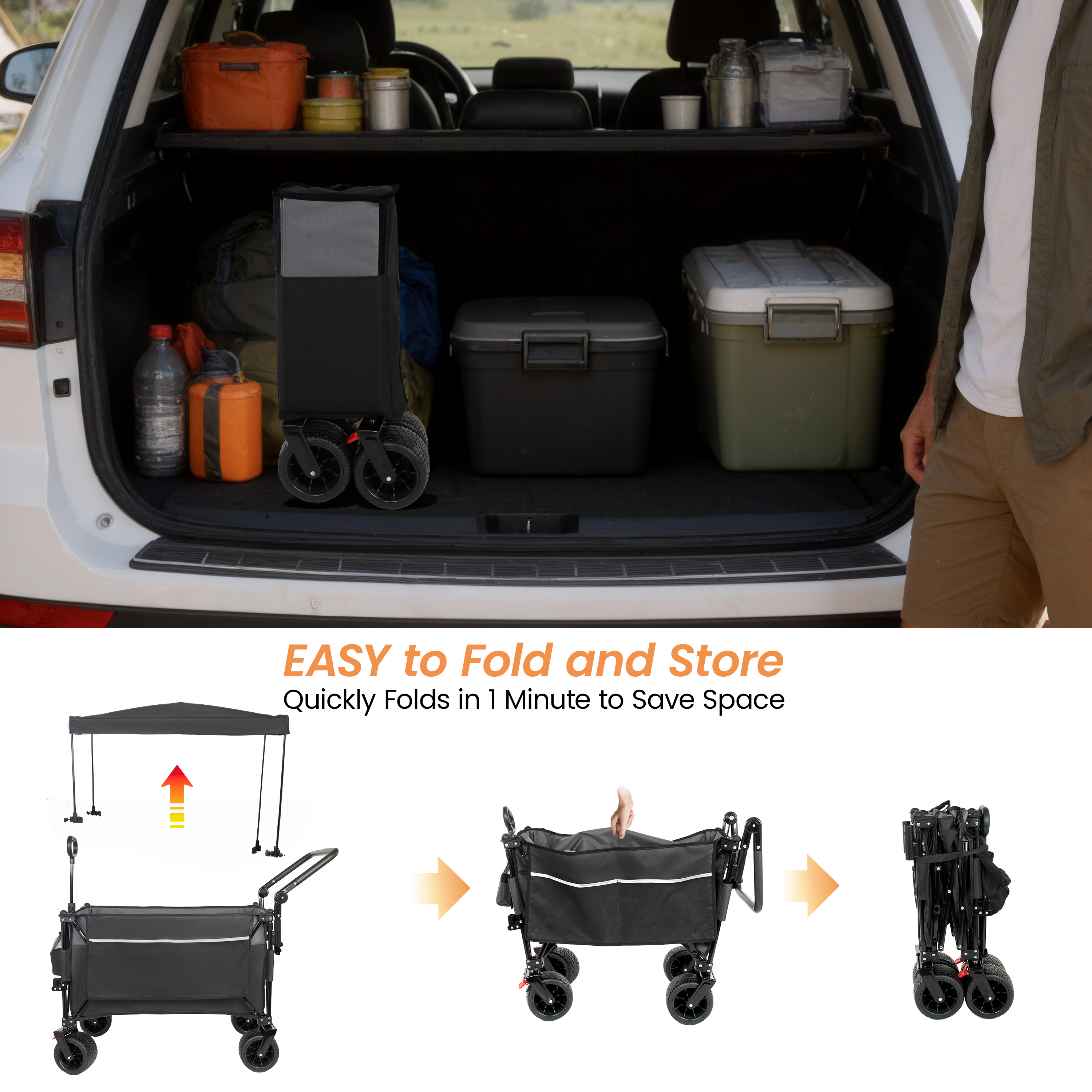 Heavy Duty Folding Garden Wagon With Canopy And Rotating Handle_voghion.com