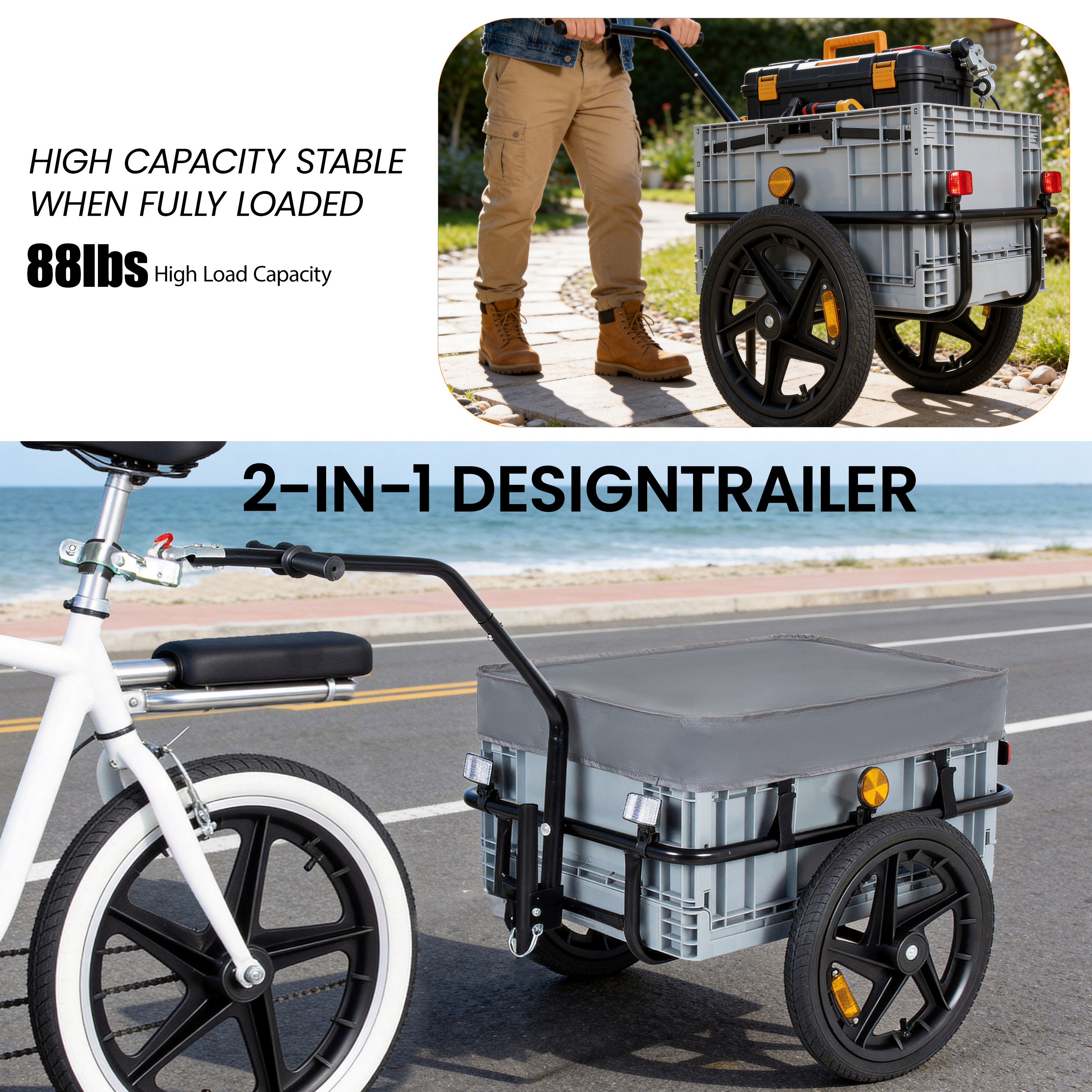 2- In- 1 Bike Cargo Trailer With Foldable Storage Box  Removable & Waterproof... 2