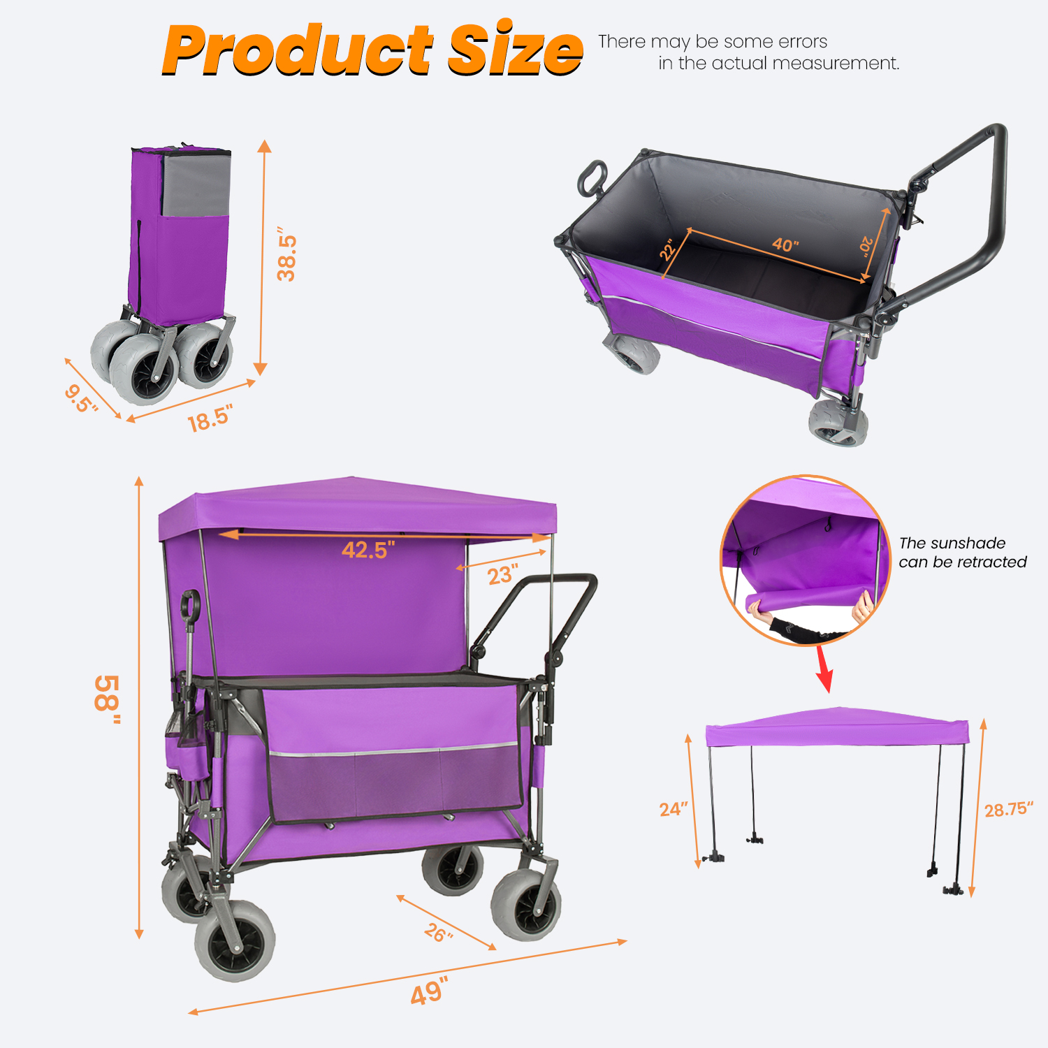 Heavy Duty Folding Garden Wagon With Canopy And All Terrain Tyres_voghion.com